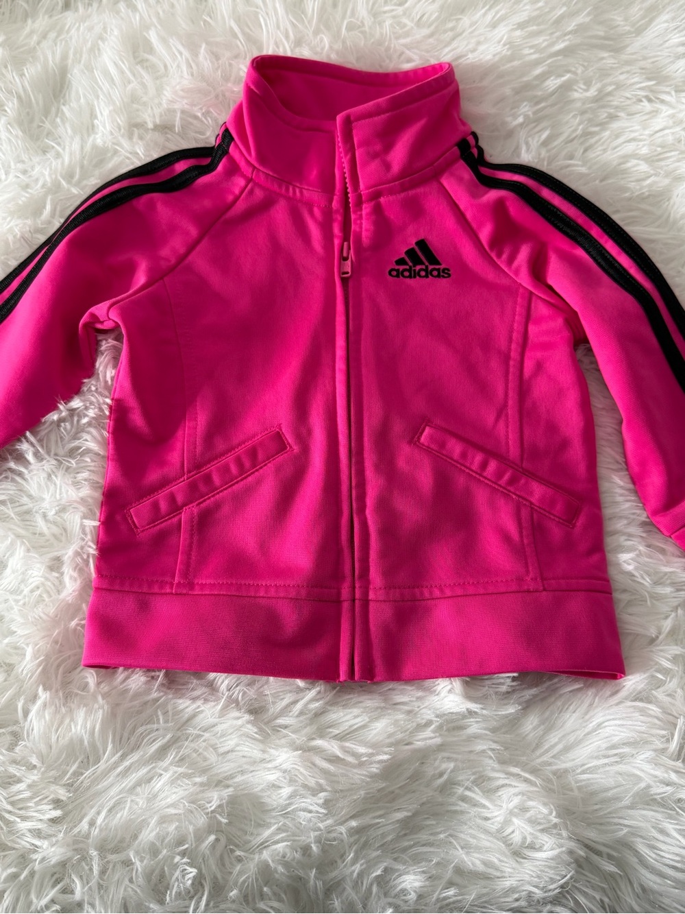 adidas Kids Hot Pink Full-Zip Track Jacket with Black Stripes